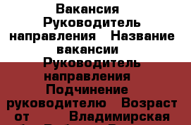 Вакансия : Руководитель направления › Название вакансии ­ Руководитель направления › Подчинение ­ руководителю › Возраст от ­ 18 - Владимирская обл. Работа » Вакансии   